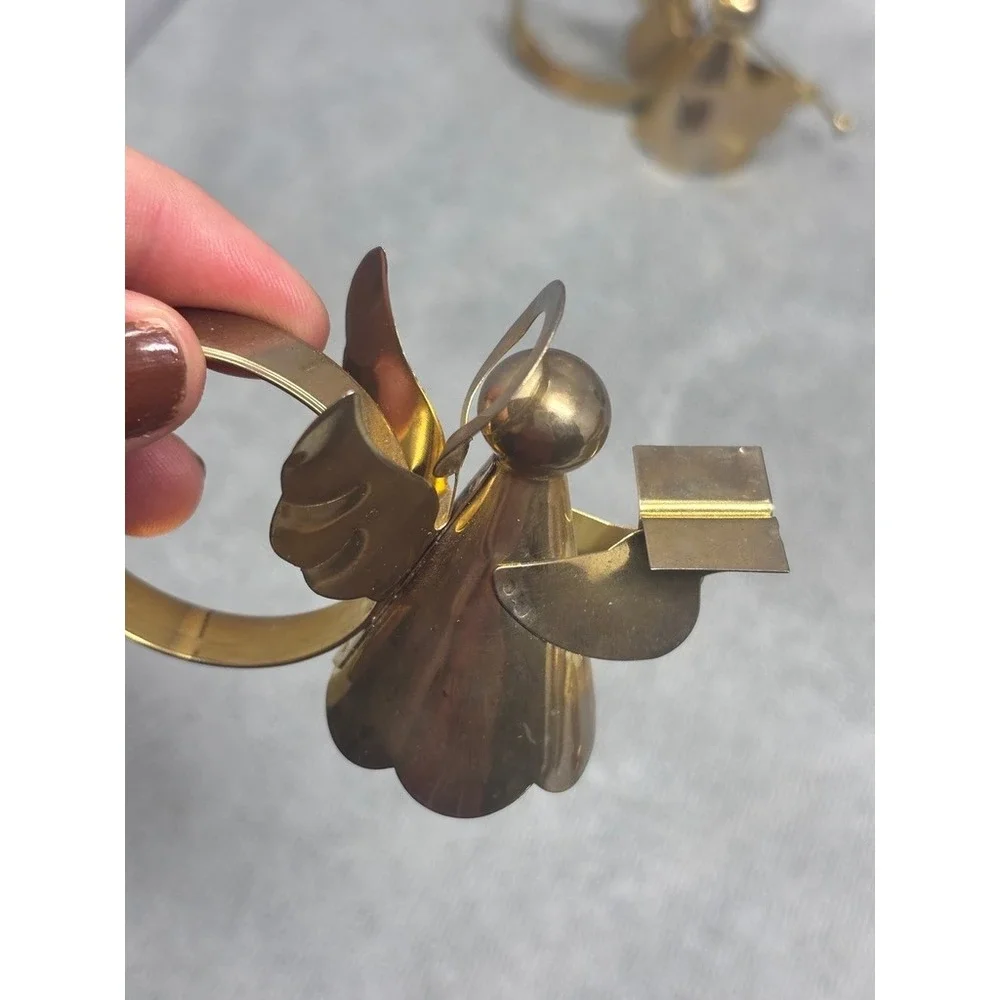 Vintage Brass Angel Napkin Rings Set of 4 Gold Christmas Holiday Table Decor‎